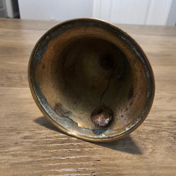 Vintage Brass Wood Hand Bell Etched Feather MCM Classic Collectible India 8.5" - Picture 9 of 12